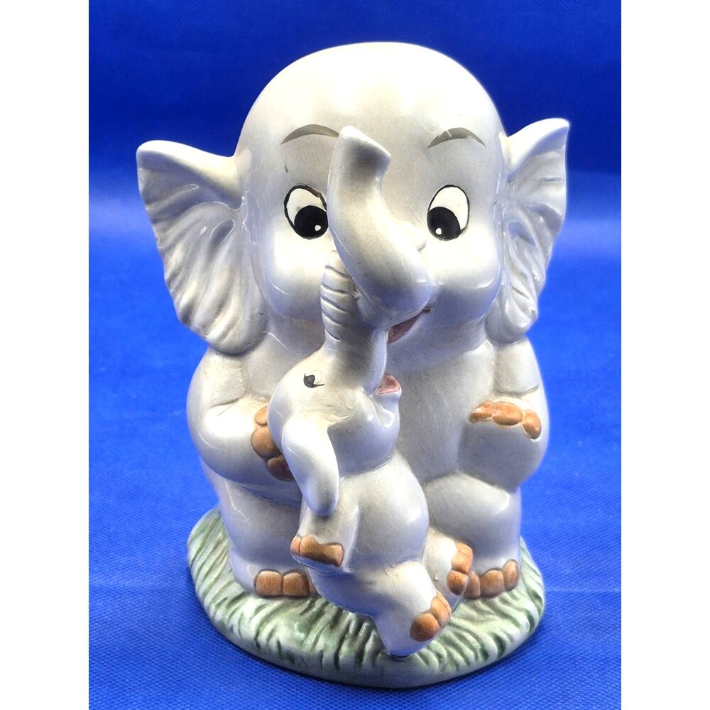 Enesco Ceramic Coin Bank Elephant Mommy Baby 6.5" Tall Vintage 1986